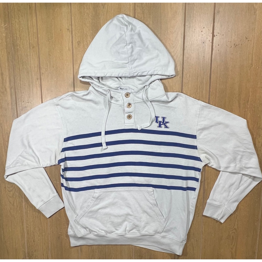 ProEdge Kentucky Wildcats Henley Hoodie White Blue Striped Mens L UK Logo